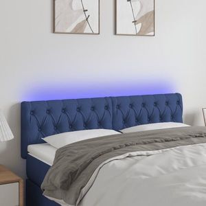 vidaXL Tăblie de pat cu LED, albastru, 160x7x78/88 cm, textil imagine