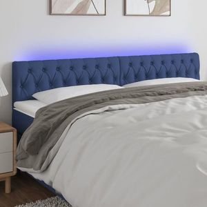 vidaXL Tăblie de pat cu LED, albastru, 180x7x78/88 cm, textil imagine