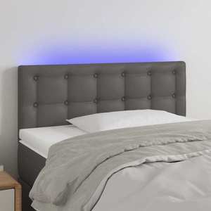 vidaXL Tăblie de pat cu LED, gri, 90x5x78/88 cm, piele ecologică imagine