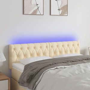 vidaXL Tăblie de pat cu LED, crem, 160x7x78/88 cm, textil imagine