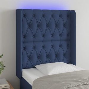 vidaXL Tăblie de pat cu LED, albastru, 83x16x118/128 cm, textil imagine