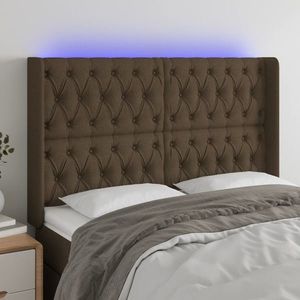 vidaXL Tăblie de pat cu LED, maro închis, 147x16x118/128 cm, textil imagine