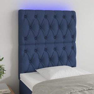 vidaXL Tăblie de pat cu LED, albastru, 80x7x118/128 cm, textil imagine