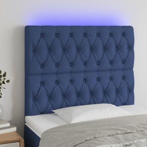 vidaXL Tăblie de pat cu LED, albastru, 90x7x118/128 cm, textil imagine