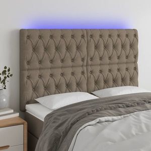 vidaXL Tăblie de pat cu LED, gri taupe, 144x7x118/128 cm, textil imagine
