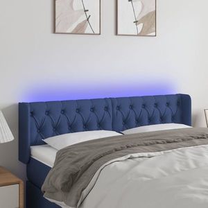 vidaXL Tăblie de pat cu LED, albastru, 163x16x78/88 cm, textil imagine