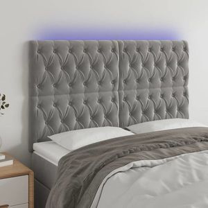 vidaXL Tăblie de pat cu LED, gri deschis, 144x7x118/128 cm, catifea imagine