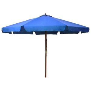 vidaXL Umbrelă de soare de exterior, stâlp lemn, azuriu, 330 cm imagine