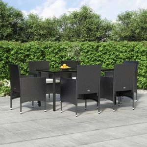vidaXL Set de masă pentru grădină, 7 piese, cu perne, negru imagine
