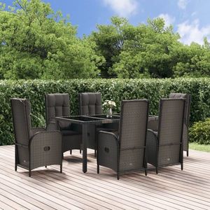 vidaXL Set mobilier de grădină cu perne, 7 piese, negru/gri, poliratan imagine
