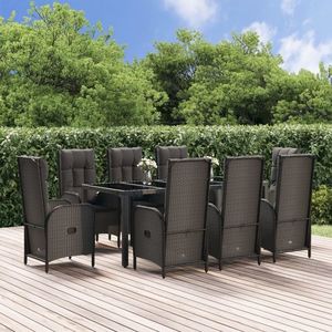 vidaXL Set mobilier de grădină cu perne, 9 piese, negru/gri, poliratan imagine