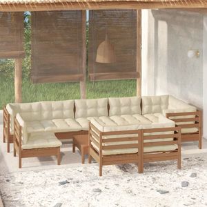 vidaXL Set mobilier grădină cu perne, 10 piese, maro miere, lemn pin imagine