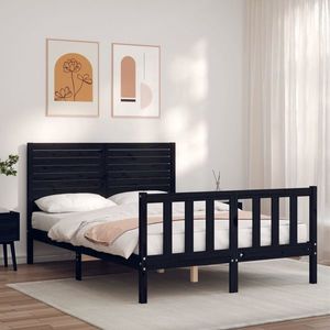 vidaXL Cadru de pat cu tăblie, negru, 120x200 cm, lemn masiv de pin imagine