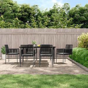 vidaXL Set mobilier grădină cu perne, 7 piese, negru, poliratan & oțel imagine