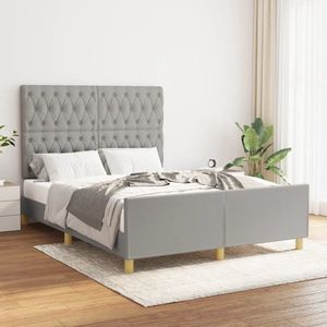 vidaXL Cadru de pat cu tăblie, gri deschis, 140x190 cm, textil imagine