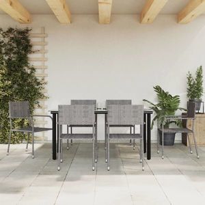vidaXL Set mobilier de grădină, 7 piese, gri&negru, poliratan și oțel imagine
