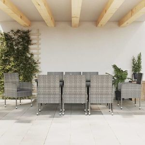vidaXL Set mobilier de grădină, 9 piese, gri&negru, poliratan și oțel imagine