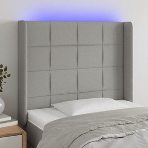 vidaXL Tăblie de pat cu LED, gri deschis, 93x16x118/128 cm, textil imagine