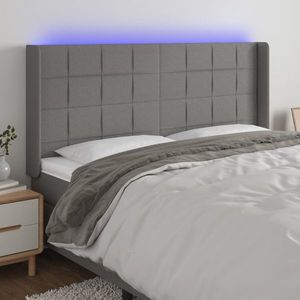 vidaXL Tăblie de pat cu LED, gri închis, 183x16x118/128 cm, textil imagine