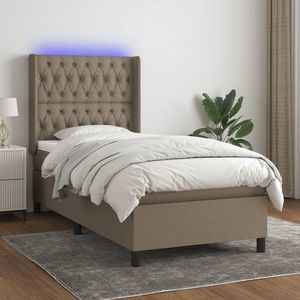 vidaXL Pat cu arcuri, saltea și LED, gri taupe, 80x200 cm, textil imagine