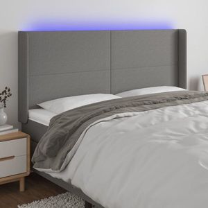 vidaXL Tăblie de pat cu LED, gri închis, 163x16x118/128 cm, textil imagine