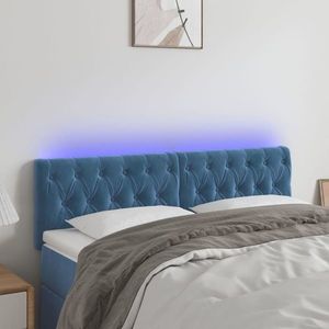 vidaXL Tăblie de pat cu LED, albastru închis, 144x7x78/88 cm, catifea imagine