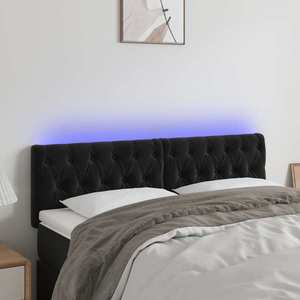 vidaXL Tăblie de pat cu LED, negru, 144x7x78/88 cm, catifea imagine