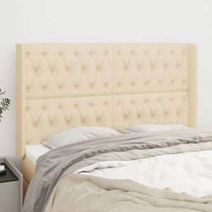 vidaXL Tăblie de pat cu aripioare, crem, 163x16x118/128 cm, textil imagine