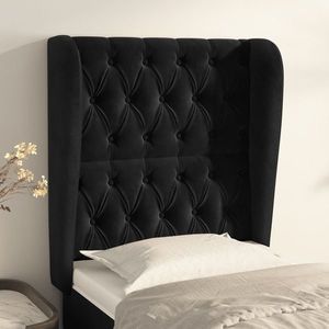 vidaXL Tăblie de pat cu aripioare, negru, 83x23x118/128 cm, catifea imagine