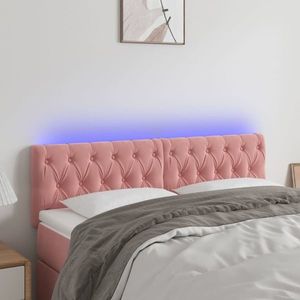 vidaXL Tăblie de pat cu LED, roz, 144x7x78/88 cm, catifea imagine