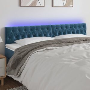 vidaXL Tăblie de pat cu LED, albastru închis, 200x7x78/88 cm, catifea imagine
