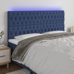 vidaXL Tăblie de pat cu LED, albastru, 200x7x118/128 cm, textil imagine