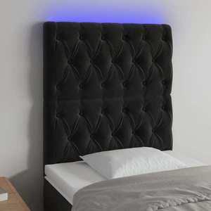 vidaXL Tăblie de pat cu LED, negru, 80x7x118/128 cm, catifea imagine