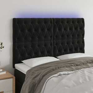 vidaXL Tăblie de pat cu LED, negru, 144x7x118/128 cm, catifea imagine