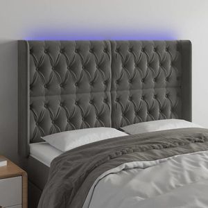 vidaXL Tăblie de pat cu LED, gri închis, 163x16x118/128 cm, catifea imagine