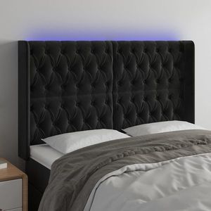 vidaXL Tăblie de pat cu LED, negru, 147x16x118/128 cm, catifea imagine