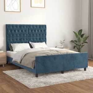 vidaXL Cadru de pat cu tăblie, albastru închis, 140x200 cm, catifea imagine