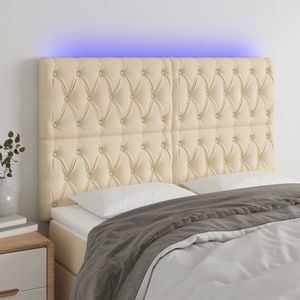vidaXL Tăblie de pat cu LED, crem, 160x7x118/128 cm, textil imagine