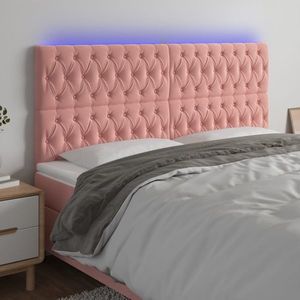 vidaXL Tăblie de pat cu LED, roz, 200x7x118/128 cm, catifea imagine