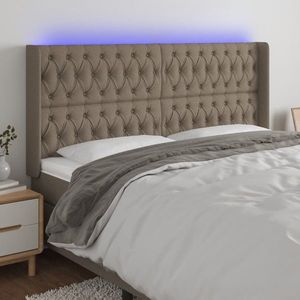 vidaXL Tăblie de pat cu LED, gri taupe, 183x16x118/128 cm, textil imagine