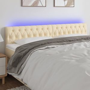 vidaXL Tăblie de pat cu LED, crem, 180x7x78/88 cm, textil imagine