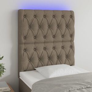 vidaXL Tăblie de pat cu LED, gri taupe, 80x7x118/128 cm, textil imagine