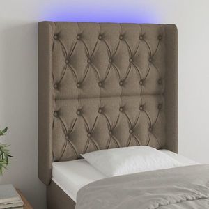 vidaXL Tăblie de pat cu LED, gri taupe, 83x16x118/128 cm, textil imagine