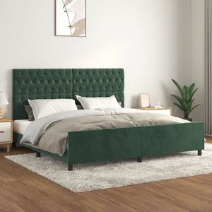 vidaXL Cadru de pat cu tăblie, verde închis, 200x200 cm, catifea imagine