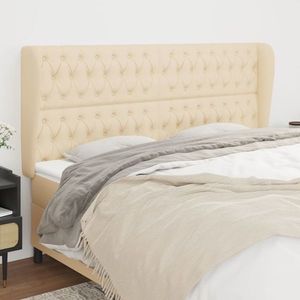 vidaXL Tăblie de pat cu aripioare, crem, 183x23x118/128 cm, textil imagine