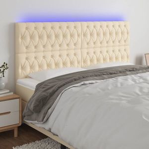 vidaXL Tăblie de pat cu LED, crem, 180x7x118/128 cm, textil imagine