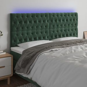 vidaXL Tăblie de pat cu LED, verde închis, 200x7x118/128 cm, catifea imagine
