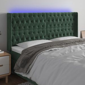 vidaXL Tăblie de pat cu LED, verde închis, 203x16x118/128 cm, catifea imagine