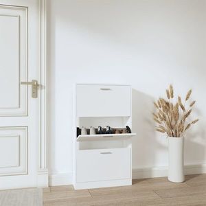 vidaXL Pantofar, alb, 59x17x108 cm, lemn prelucrat imagine