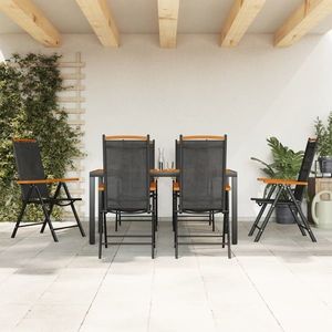 vidaXL Set mobilier pentru grădină, 7 piese, negru și maro, aluminiu imagine